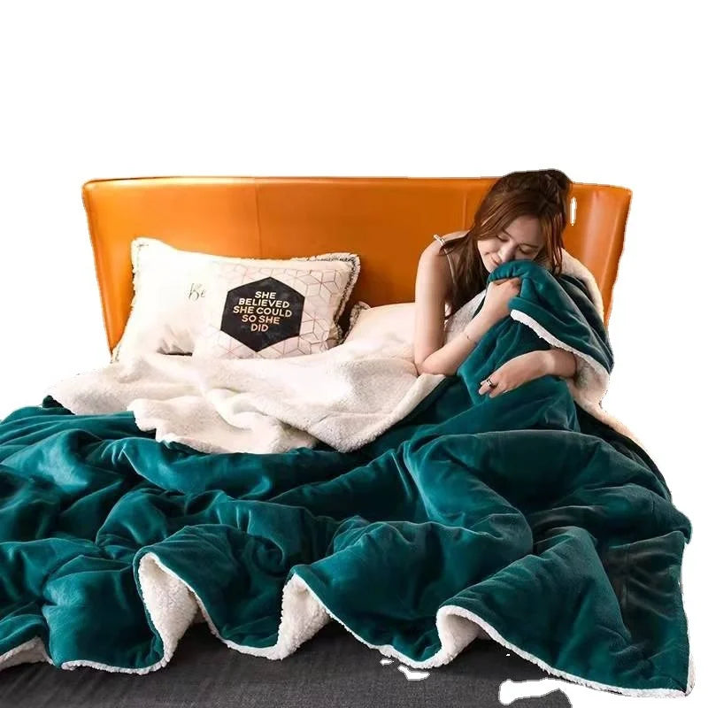 Double Layer Winter Fleece Blanket Red Solid Knitted Technics Thickened Flannel for Home Use