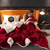 Double Layer Winter Fleece Blanket Red Solid Knitted Technics Thickened Flannel for Home Use