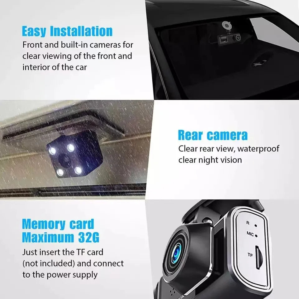 Car Camera 1080p Hd Full Screen Wifi Car Black Box  Three Lens Dvr Driving Recorder