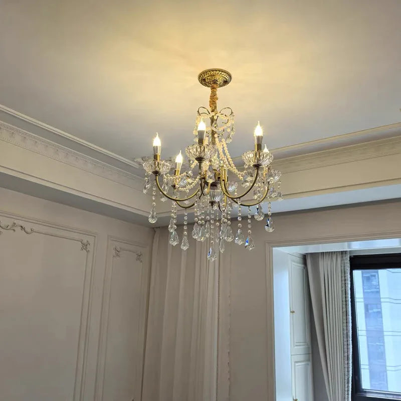 French Vintage Pearl Lamp American Retro Crystal Chandelier for Luxury Villa Dining Bedroom Middle Sizes Pendant Lights Ceiling