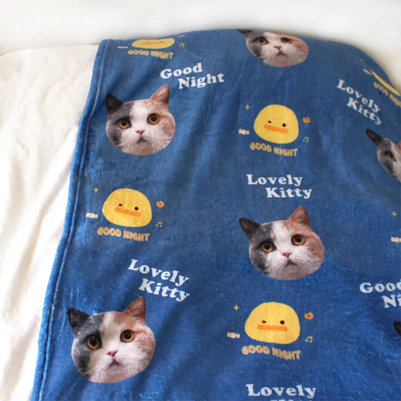 Custom 100% Polyester Cat Dog Pet Photo Design Cute Animal Pattern Knitted Shawl Blanket for Winter for Knee Lunch Break Sofa