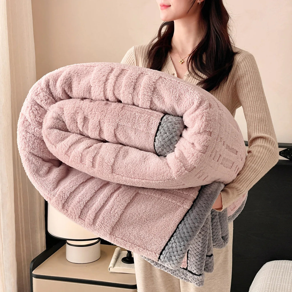 Western Style Polyester Fiber Blanket Winter Luxury Designer Comfort Decor Custom Rabbit Faux Fur Flannel Queen Size Blanket