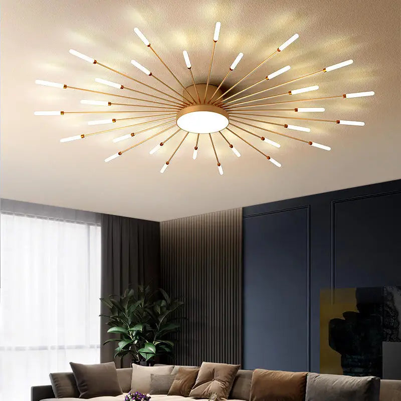 Modern LED Pendant Light Nordic Metal Strip Chandelier Ceiling Lights with Remote Control & Dimmable for Living Room