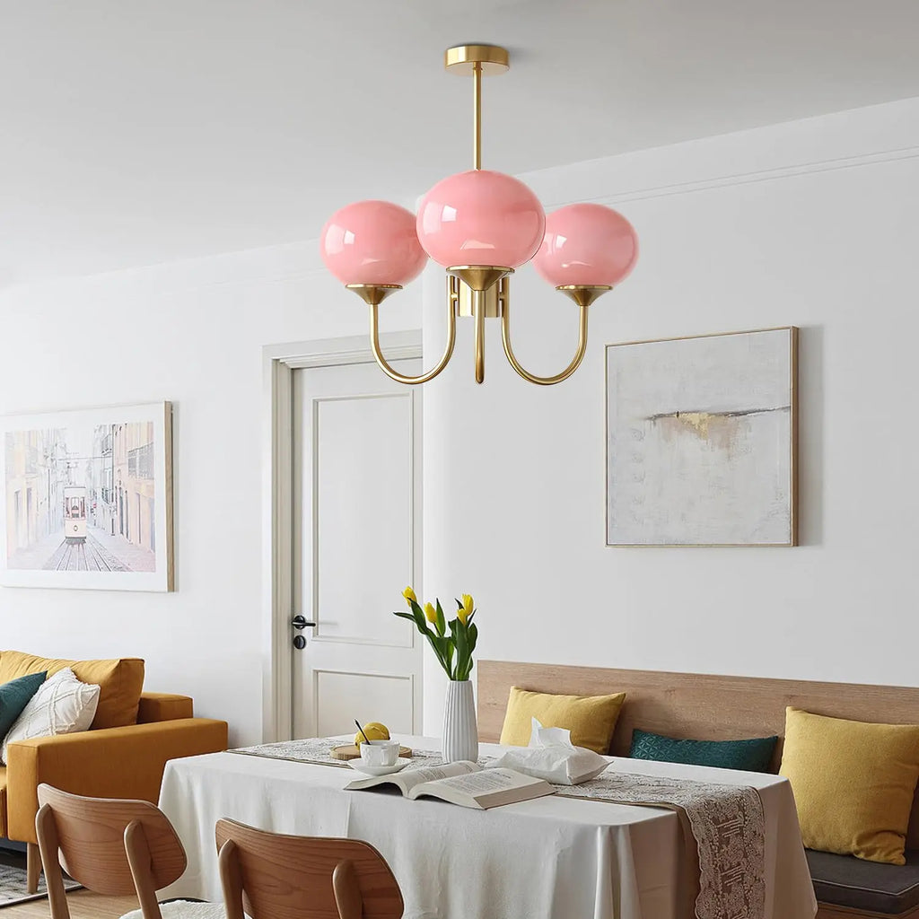 Bauhaus pink Living Room Chandelier Cozy Bedroom Master Bedroom Lamp French Vintage Glass Chandelier