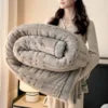 Western Style Polyester Fiber Blanket Winter Luxury Designer Comfort Decor Custom Rabbit Faux Fur Flannel Queen Size Blanket