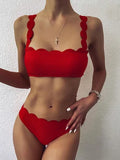 Swimwear Women Bikini Set Lace up Solid Color Flounce Swimming Suit For Women Swimsuit Sexy Beach Wear New swimsuit