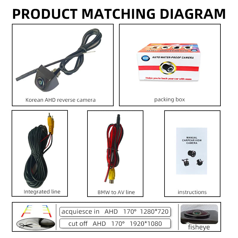 Universal hd 720p/ccd Ahd Korea Car Camera Ip68waterproof 170degree Fish Eye Night Visiondynamic Trajectory Car Rear View Camera