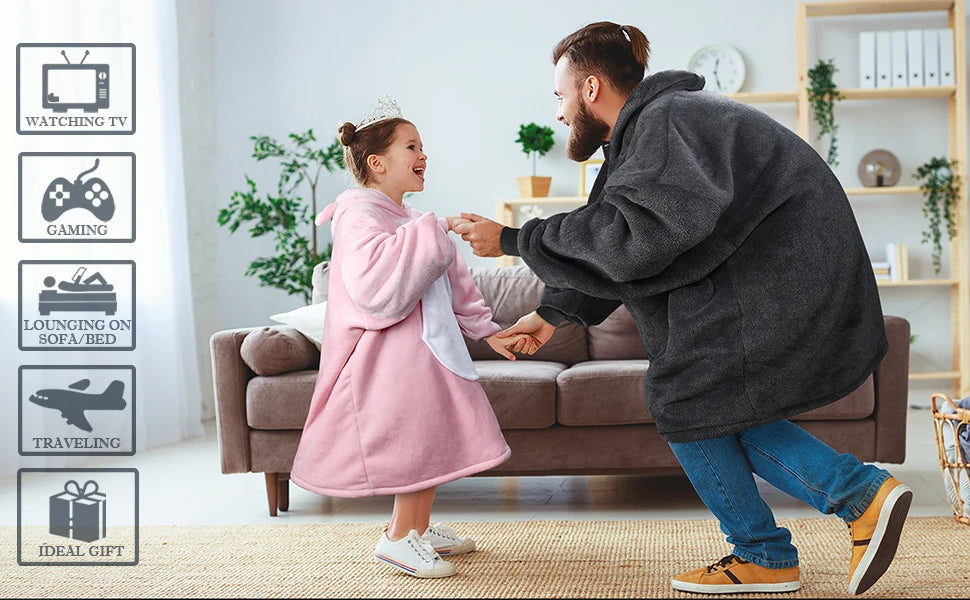Machine Washable Wearable Kids Oversize Winter Sherpa Hoodie Blanket Sweatshirt Hooded TV Snuggle Fleece 100% Polyester
