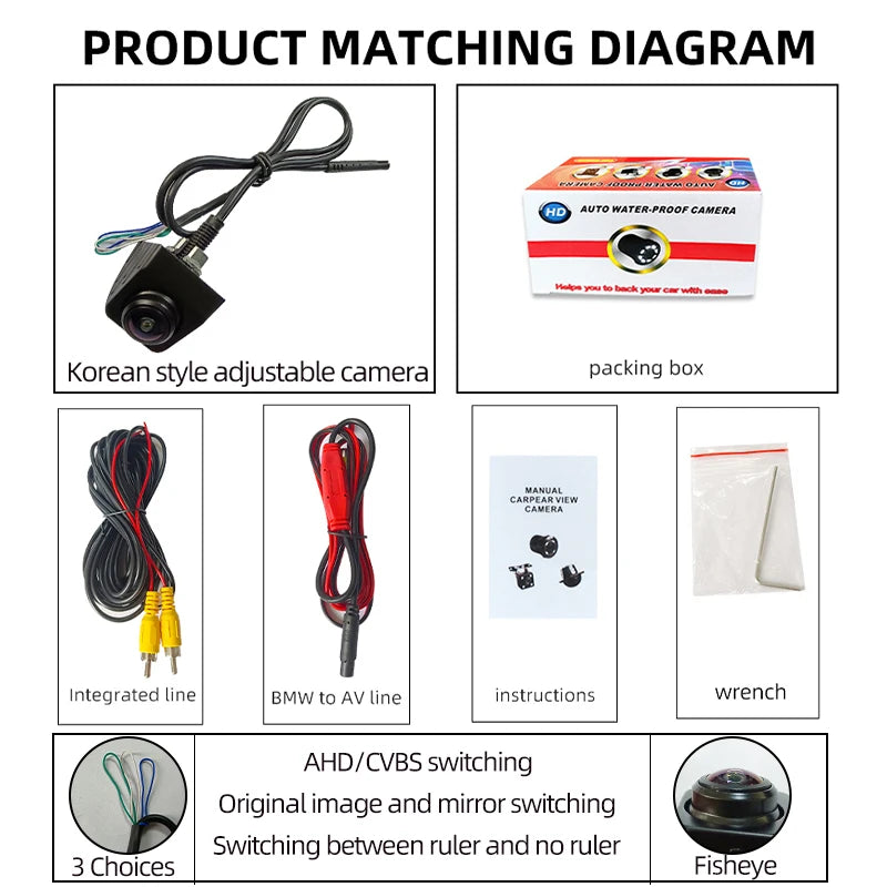 Universal Waterproof IP68 12v Rear View Car Camera hd Starlight Night Vision Ahd 720p Fisheye 170 Degree Reverse Camera