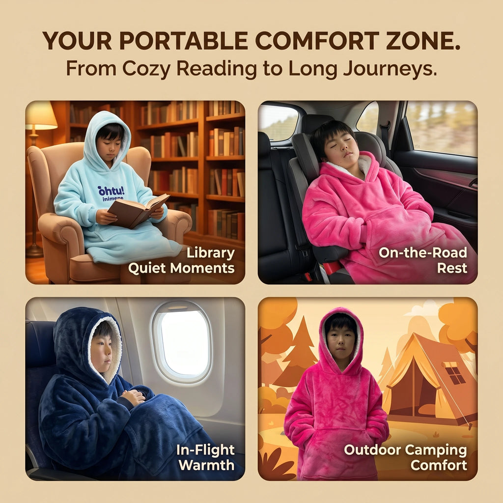 Machine Washable Wearable Kids Oversize Winter Sherpa Hoodie Blanket Sweatshirt Hooded TV Snuggle Fleece 100% Polyester