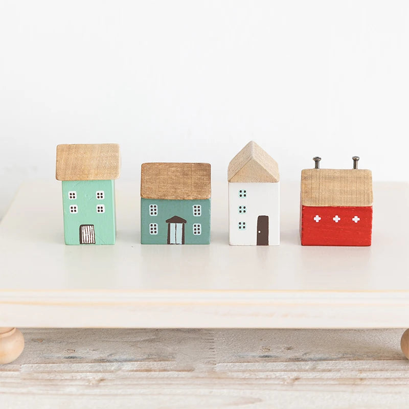 Vintage Wooden House Ornaments Table Decoration Wood Forest Architecture Desk Miniature Craft Work Home Kids Room Nursery Decor