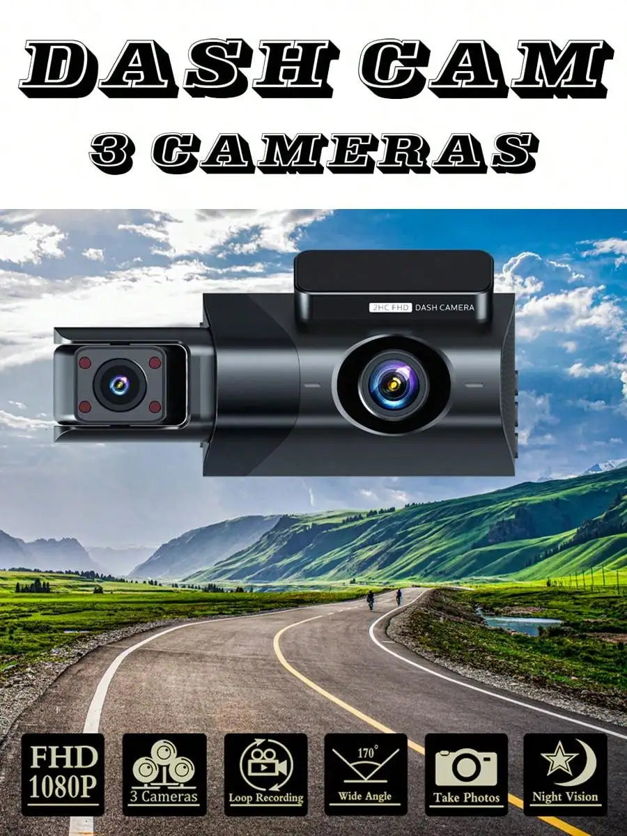 2024 Hot Sale 2 Inch IPS Screen 1080P HD Triple Lens Car Black Box Dashcam Camera with Wifi Car Camera 360 Parking Car Cam