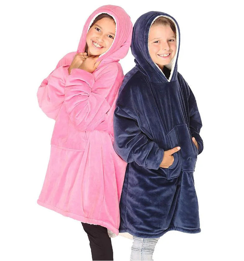 Machine Washable Wearable Kids Oversize Winter Sherpa Hoodie Blanket Sweatshirt Hooded TV Snuggle Fleece 100% Polyester