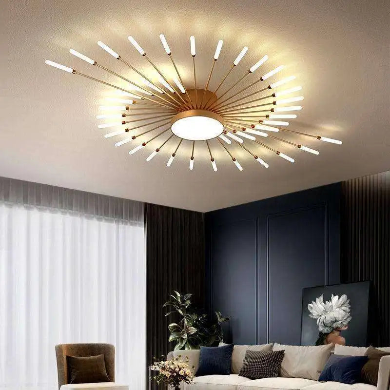 Modern LED Pendant Light Nordic Metal Strip Chandelier Ceiling Lights with Remote Control & Dimmable for Living Room