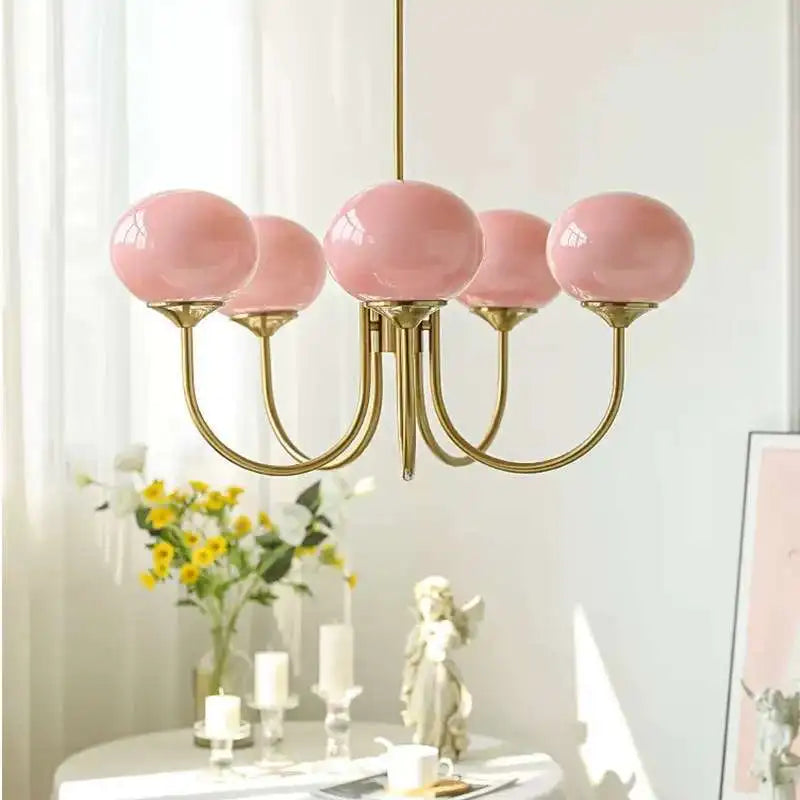Bauhaus pink Living Room Chandelier Cozy Bedroom Master Bedroom Lamp French Vintage Glass Chandelier