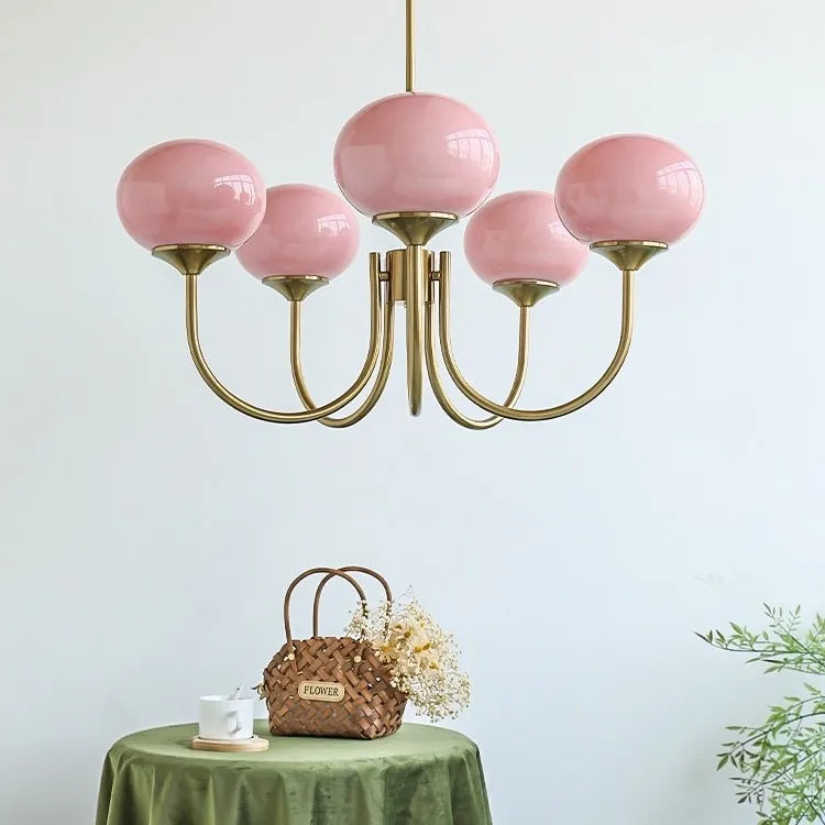Bauhaus pink Living Room Chandelier Cozy Bedroom Master Bedroom Lamp French Vintage Glass Chandelier