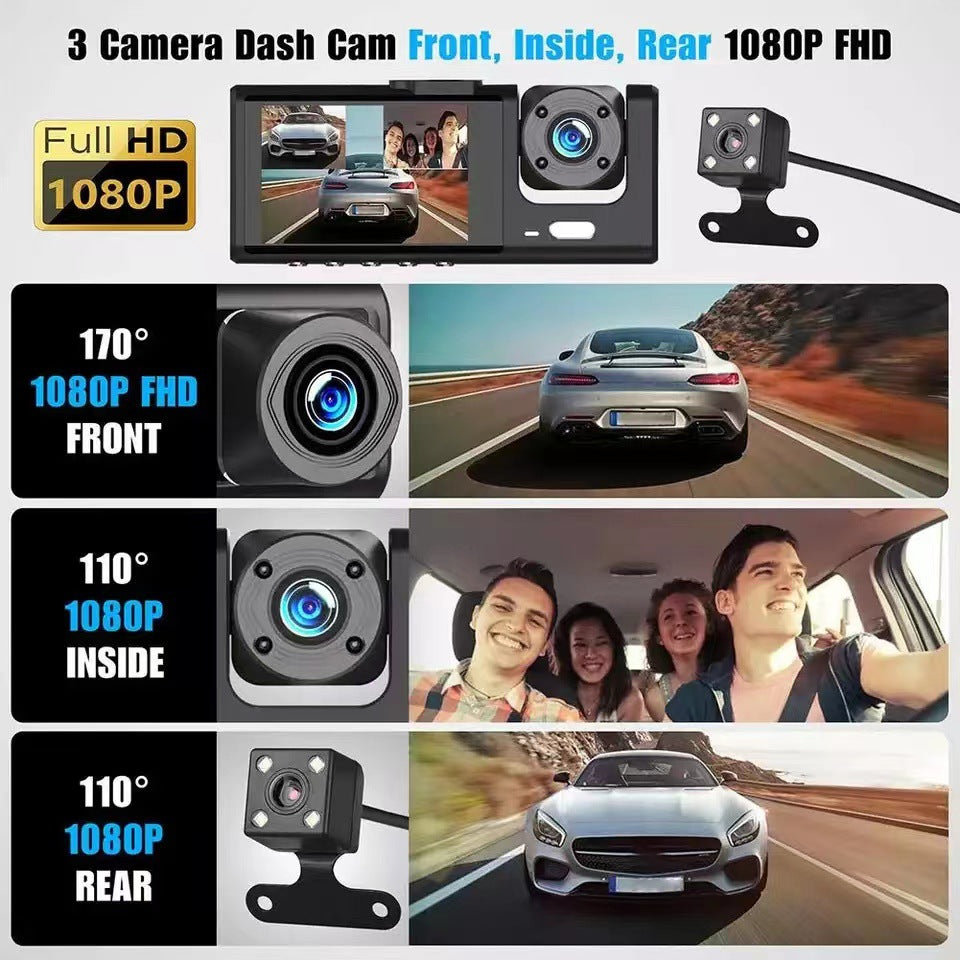 Car Camera 1080p Hd Full Screen Wifi Car Black Box  Three Lens Dvr Driving Recorder
