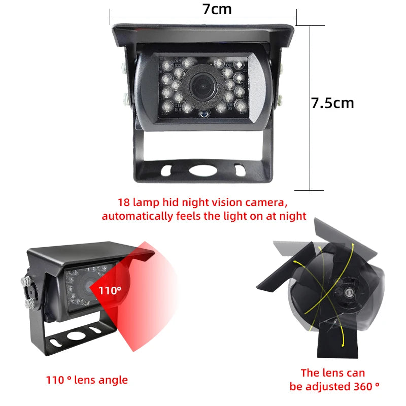 9-36V hd Infrared Night Vision Forklift, RV, Truck Rear View CameraAHD Trailer Car Camera IP69 Waterproof Bus Reversing Camera