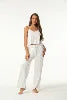 Women Silky V Neck Camisole and Pants Pajama Set Lace Trim Modal Sleepwear Tie Waist Lounge Pants Nightwear ODM Spandex XL Bulk