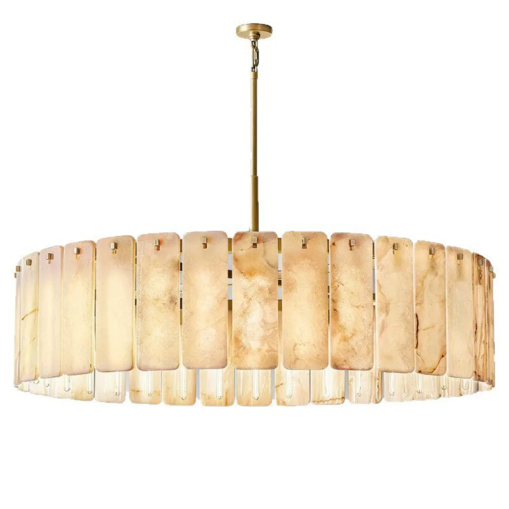 Round Marble Texture Hanging Lamp With Alabaster Finish Modern Chandelier For Living Room And Bedroom And Home Decor