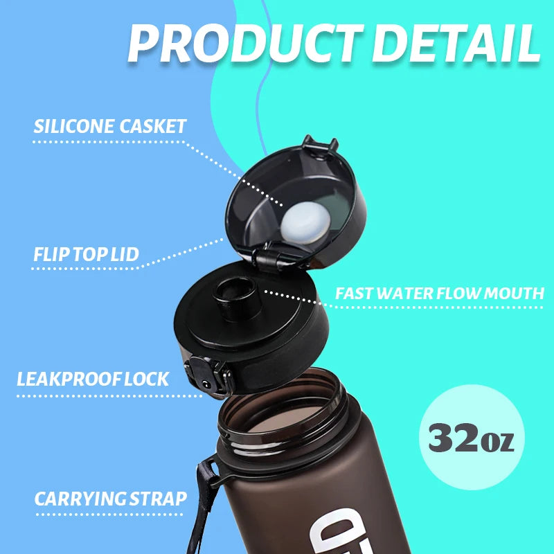 1pc 1000ml Large Capacity Transparent Plastic Water Bottle with Cap and Handle, Multiple Colors Available, Suitable for Outdoor