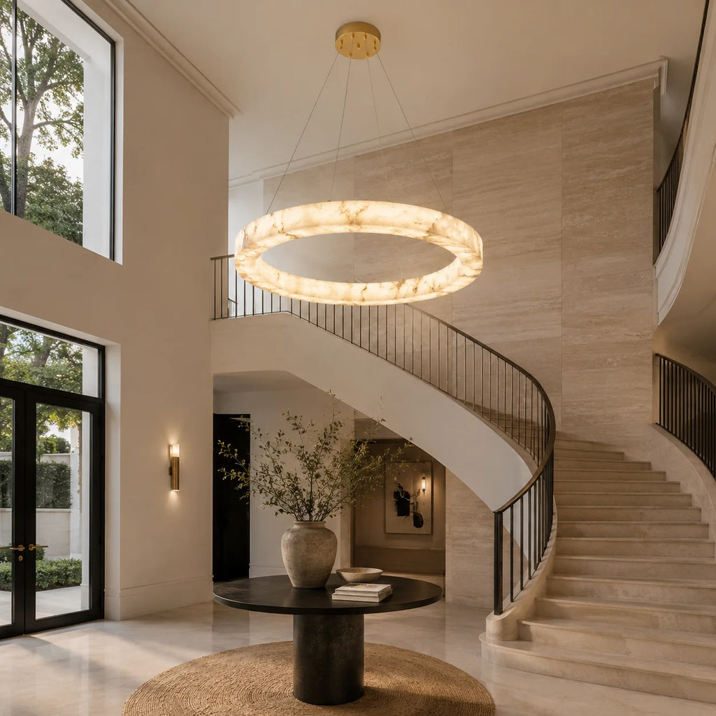 Modern Faux Alabaster Pendant Light for Living Room Villa Kitchen Table Creative LED Imitation Marble Chandelier Home Decor
