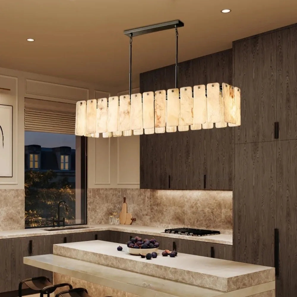 Round Marble Texture Hanging Lamp With Alabaster Finish Modern Chandelier For Living Room And Bedroom And Home Decor