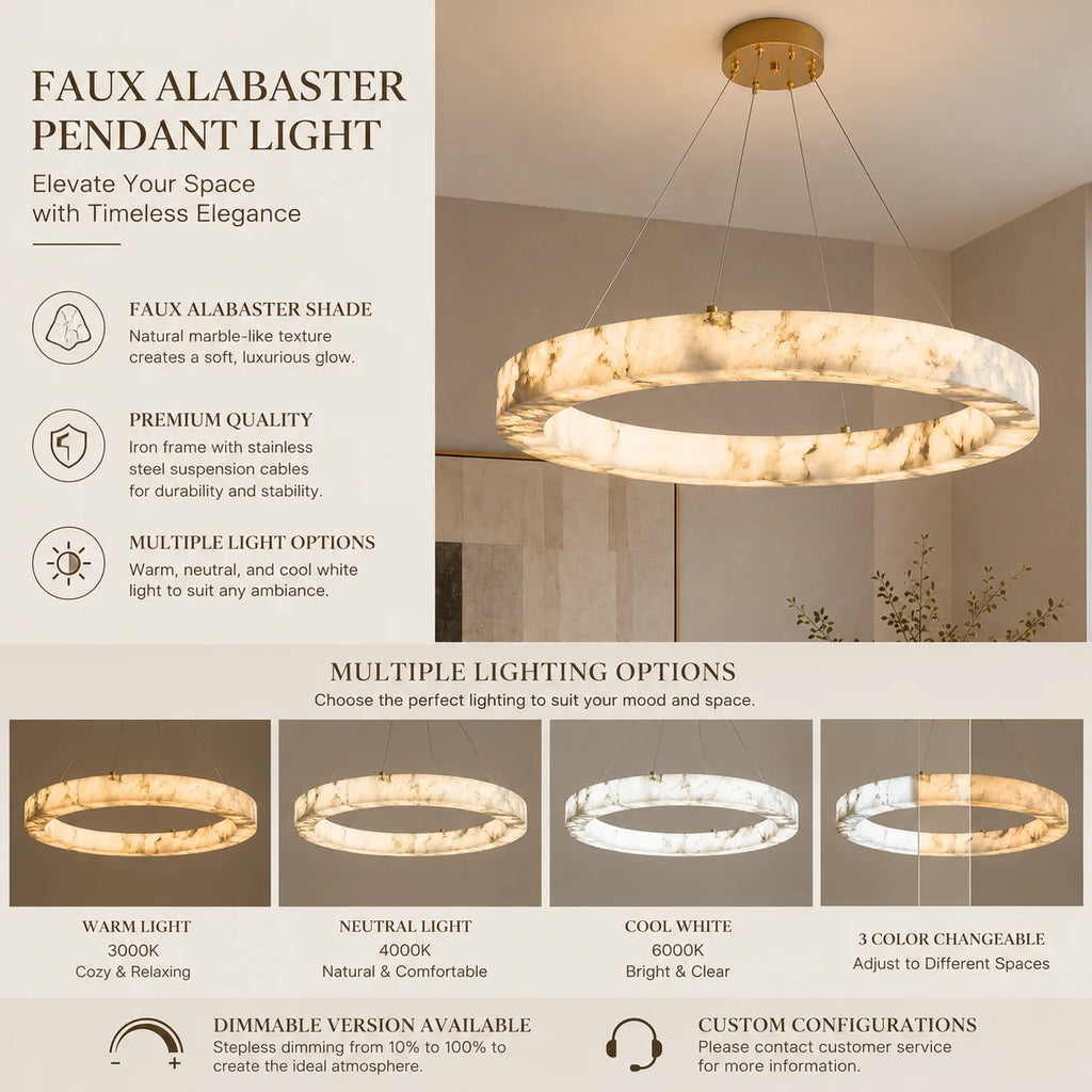 Modern Faux Alabaster Pendant Light for Living Room Villa Kitchen Table Creative LED Imitation Marble Chandelier Home Decor