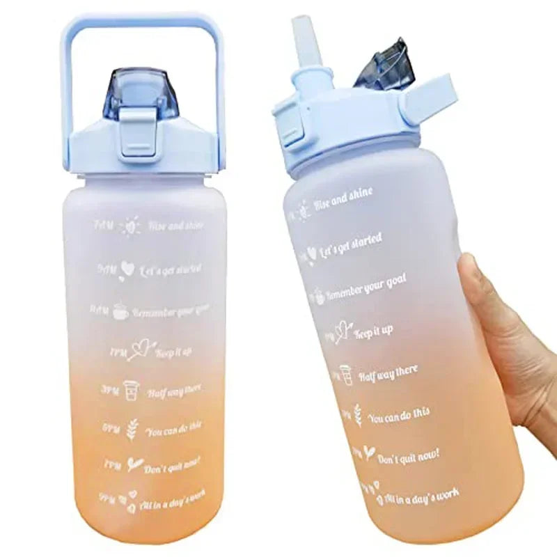 2 Liter Water Bottle with Straw Female Girls Large Portable Travel Bottles Sports Fitness Cup Summer Cold Water with Time Scale