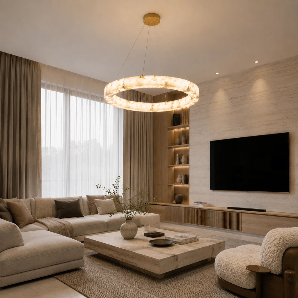 Modern Faux Alabaster Pendant Light for Living Room Villa Kitchen Table Creative LED Imitation Marble Chandelier Home Decor