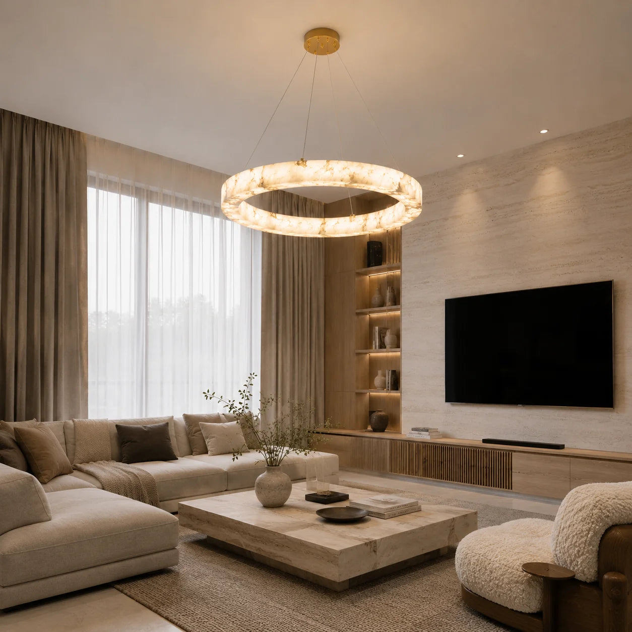 Modern Faux Alabaster Pendant Light for Living Room Villa Kitchen Table Creative LED Imitation Marble Chandelier Home Decor