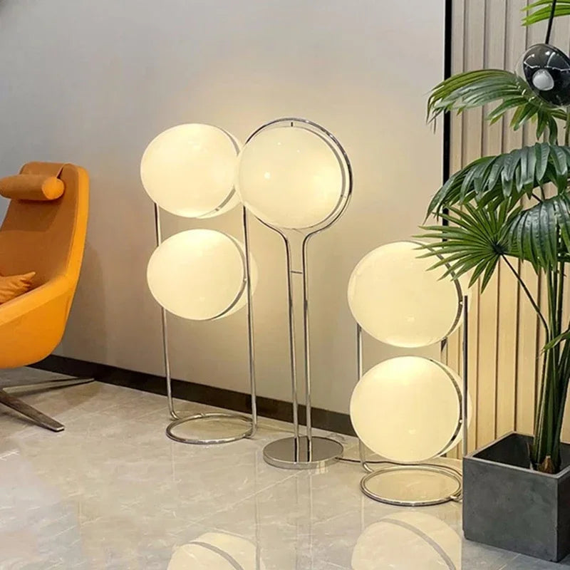 2026 Creative Floor Lamp Chrome Metal White Acrylic Ball Lights LED Modern Art Lighting Living Study Room Home Decor Desk Lamp