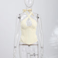 Sexy Hollow-out Fishbone Tank Tops 2026 Summer New Female Solid Halter Lace-up Backless Sleeveless Vest Women's Slim Clubwear