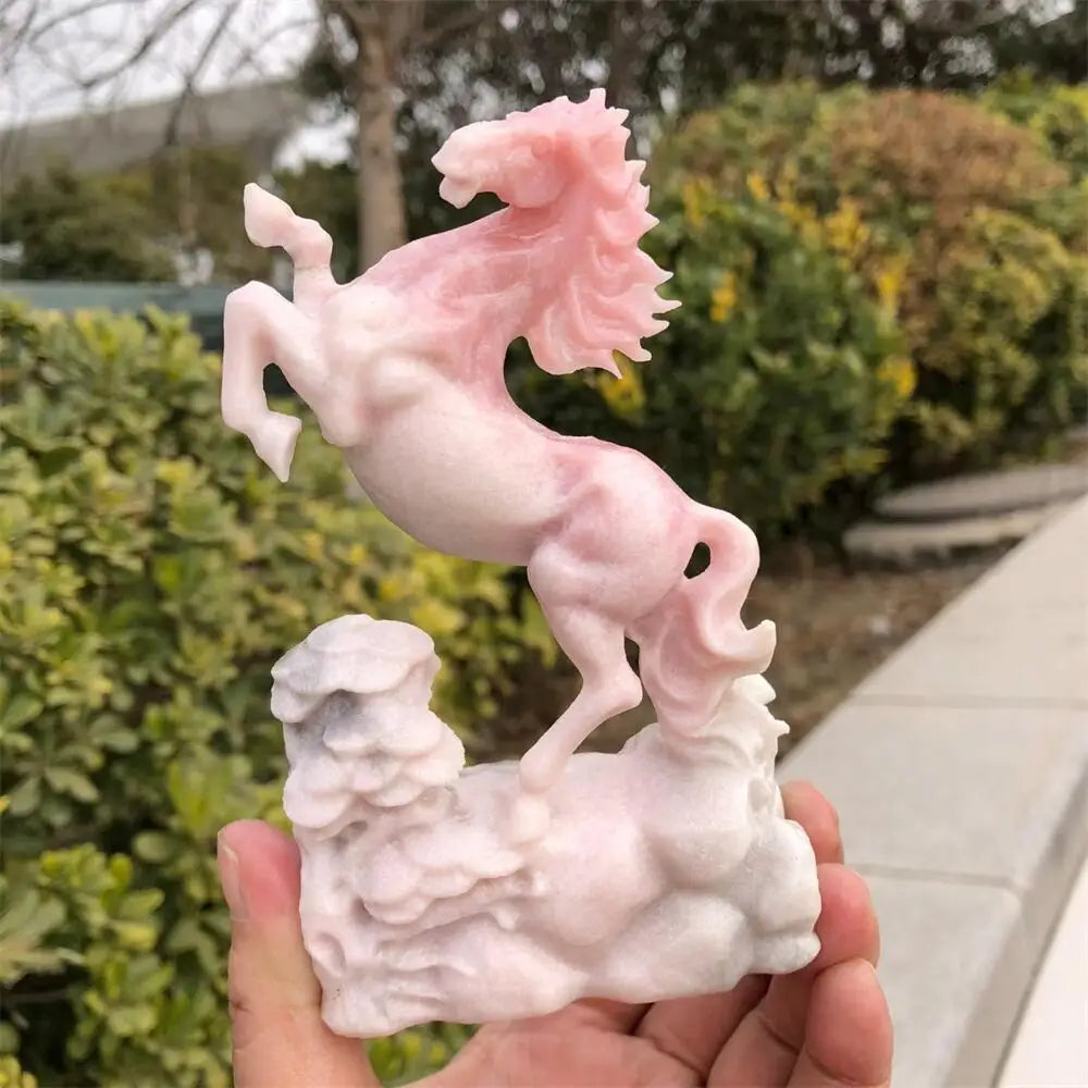 Pink Opal Horse Carving Statue Crystal Healing Animal Figurine Reiki Home Decor Gift Stone Craft 1pcs