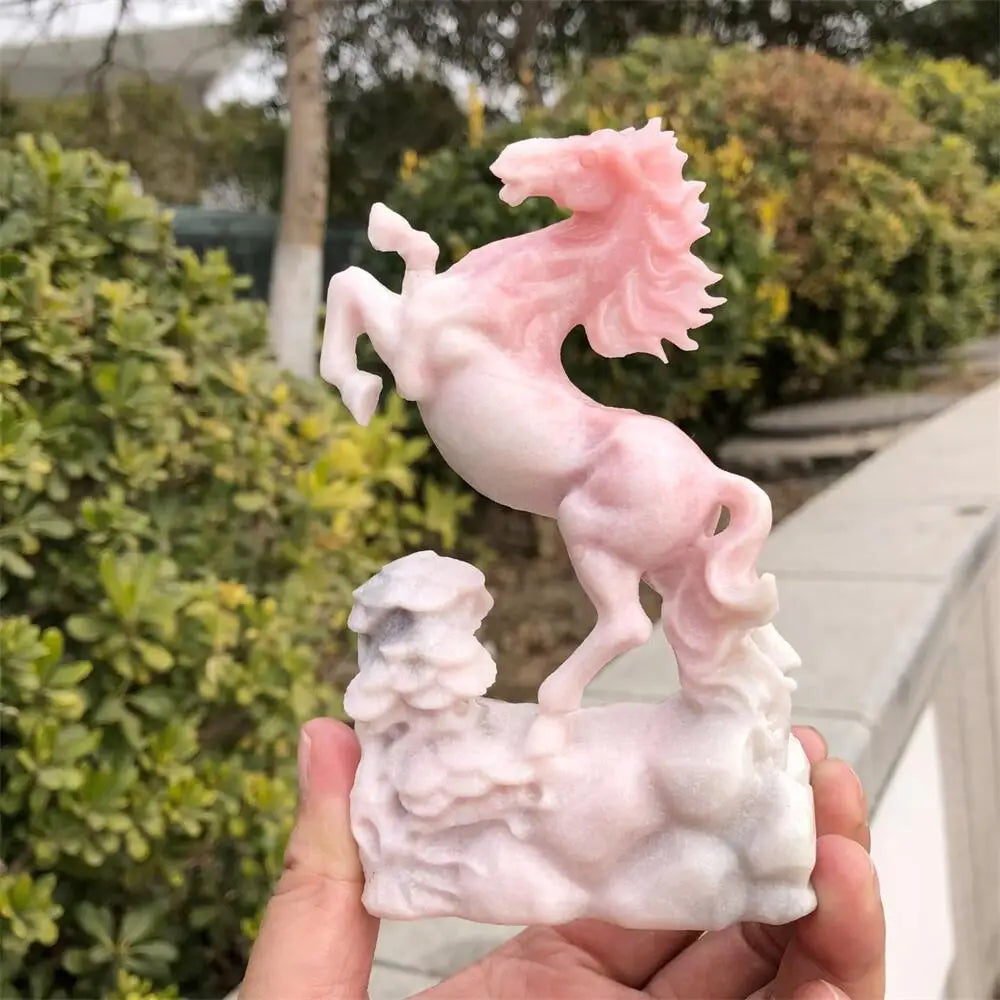Pink Opal Horse Carving Statue Crystal Healing Animal Figurine Reiki Home Decor Gift Stone Craft 1pcs