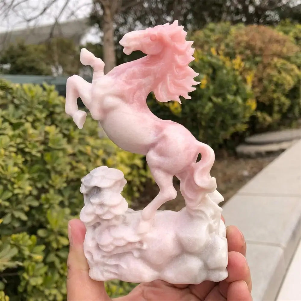 Pink Opal Horse Carving Statue Crystal Healing Animal Figurine Reiki Home Decor Gift Stone Craft 1pcs
