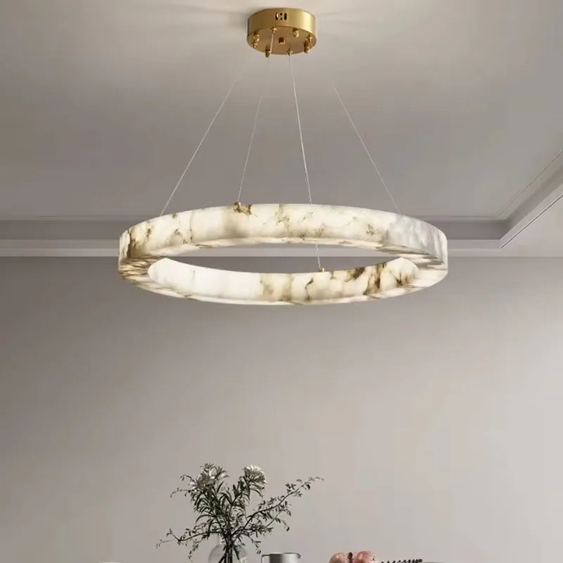 Modern Faux Alabaster Pendant Light for Living Room Villa Kitchen Table Creative LED Imitation Marble Chandelier Home Decor