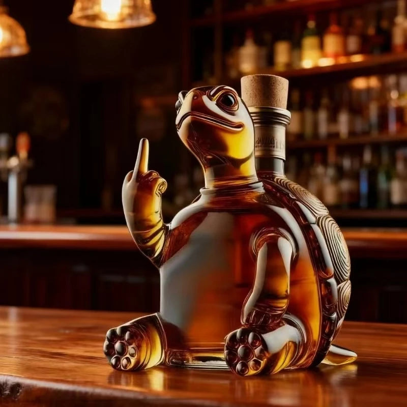 2026Funny Whiskey Bottle Middle Finger Turtle Glass Decanter Home Decor Booth Wine Bottle Statue Collection Toy  Bar Accessories