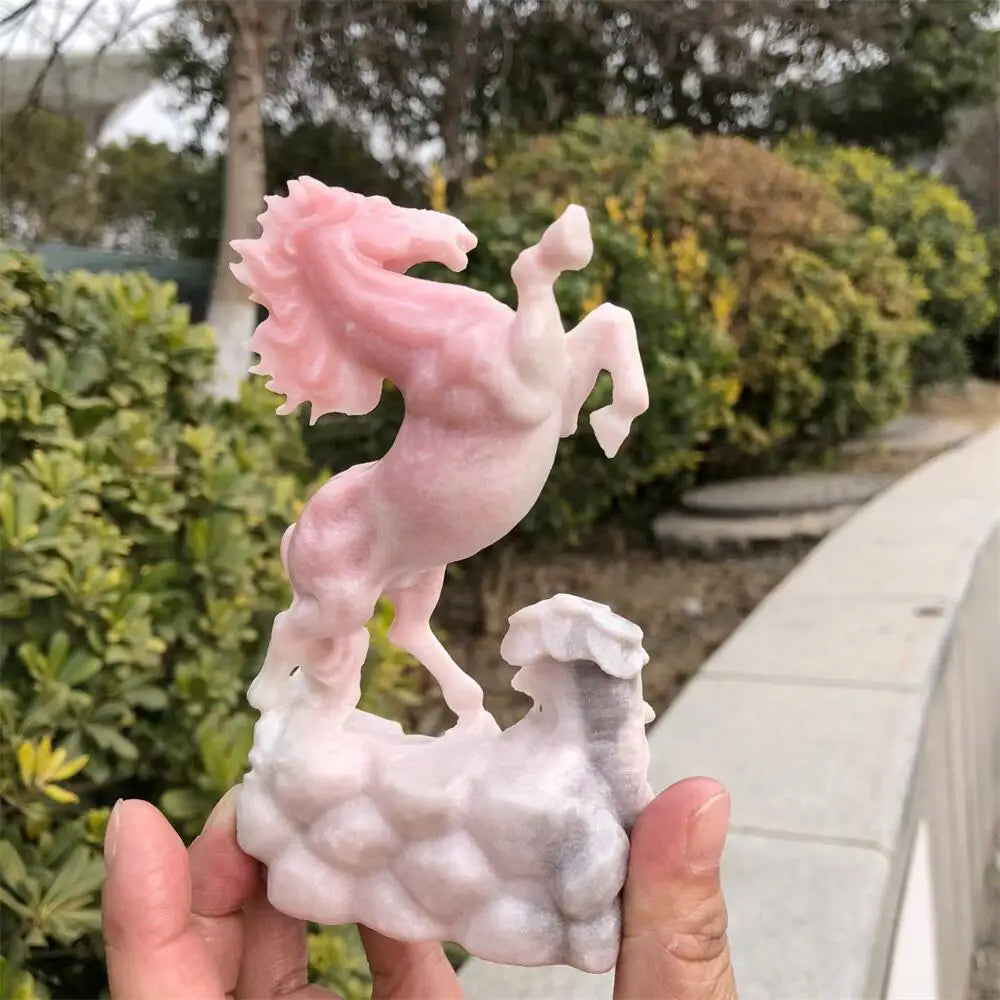 Pink Opal Horse Carving Statue Crystal Healing Animal Figurine Reiki Home Decor Gift Stone Craft 1pcs