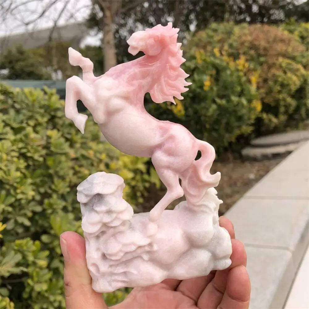 Pink Opal Horse Carving Statue Crystal Healing Animal Figurine Reiki Home Decor Gift Stone Craft 1pcs