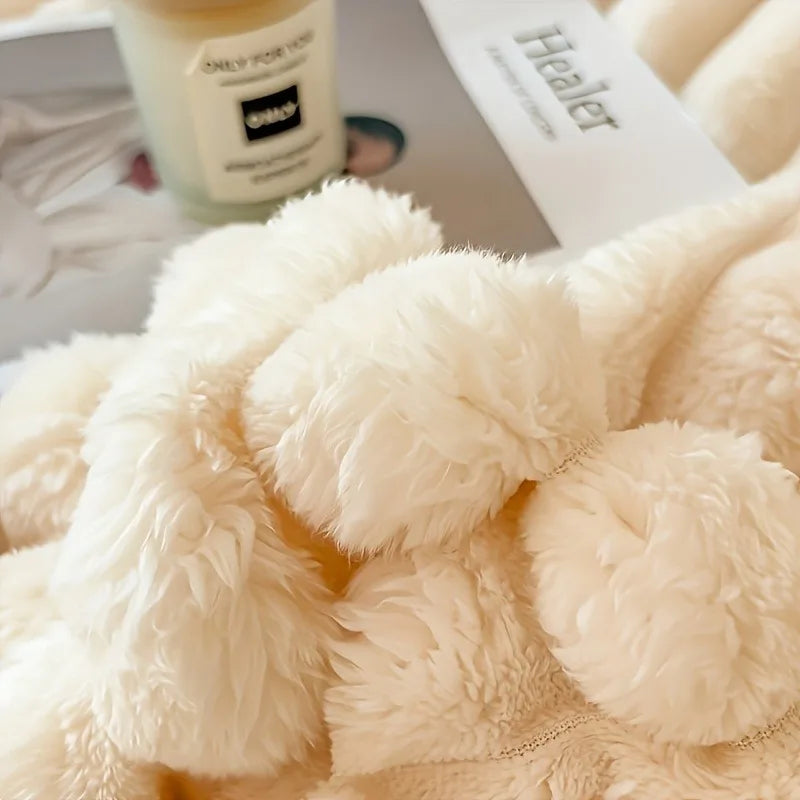 Premium Ultra-Soft Double Sofa Blanket Elastic Striped Plush Beige Throw for Living Room Bedroom Sofas - All-Season Home Decor