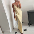 Elegant Lace Patchwork Women's Dress V-Neck Sleeveless Slip Female Long Dresses 2026 Summer Vacation Sexy Solid Chic Lady Robe