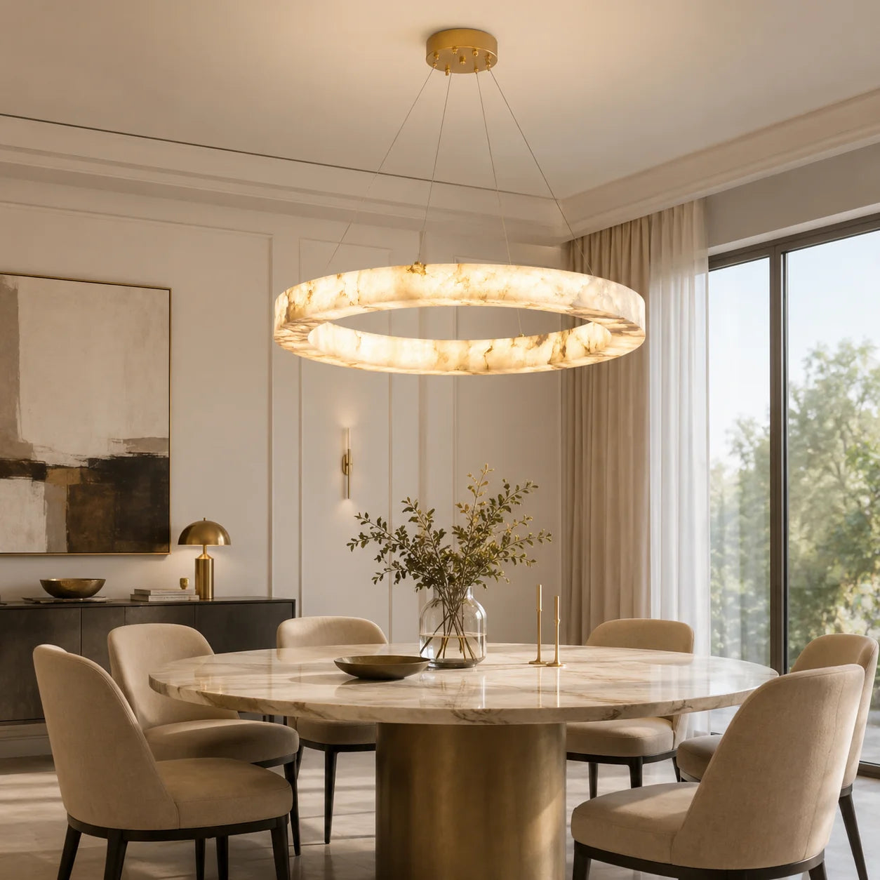 Modern Faux Alabaster Pendant Light for Living Room Villa Kitchen Table Creative LED Imitation Marble Chandelier Home Decor
